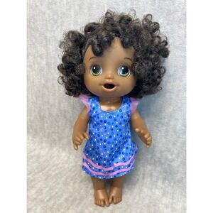 Baby Alive African American Doll Curly Hair Blue Dress Magical Mixer‎ Toy Girl